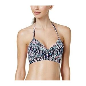 NWT Sundazed Simone Animal Print 36C Halter Wrap Bikini Top Black Multi #119881